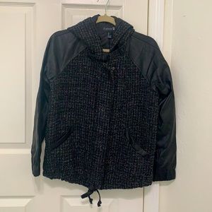 Vegan Leather Boucle Bomber Jacket
